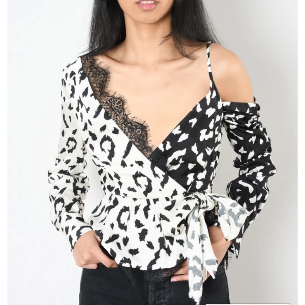 Self-Portrait White Black Leopard Print Cold Shoulder Top 4